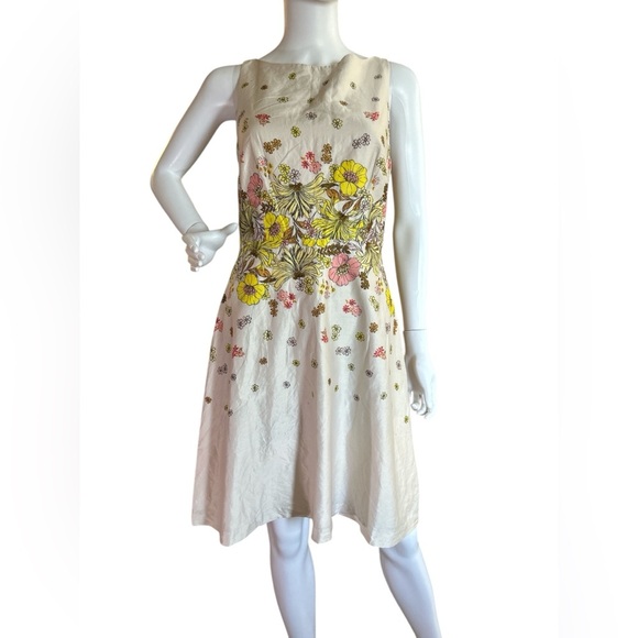 LOFT floral dress, beige with yellow and peach flowers, Size 6 - Picture 1 of 9